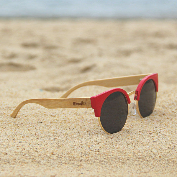 RED CAT EYE BAMBOO WOOD SUNGLASSES