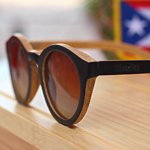 BLACK BAMBOO WOOD SUNGLASSES WITH ROUND FRAME