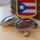 NAVY BAMBOO WOOD SUNGLASSES WITH ROUND FRAME