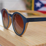 NAVY BAMBOO WOOD SUNGLASSES WITH ROUND FRAME